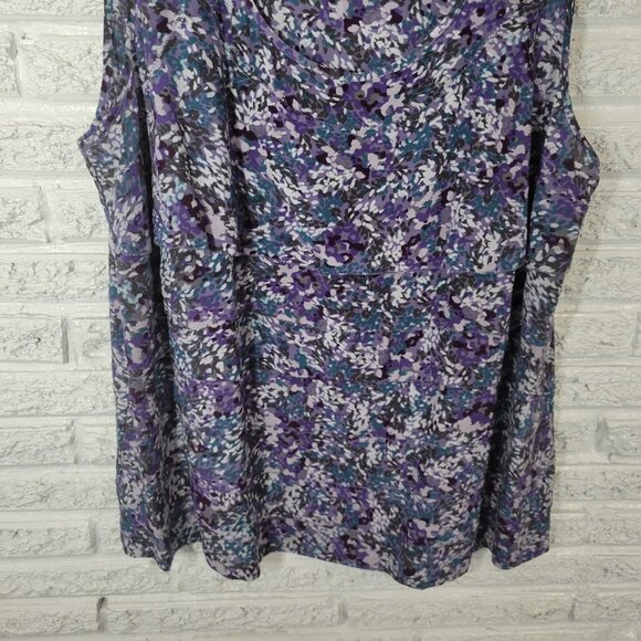 Halogen Encore Womens Top 18W Plus Sleeveless Silk Blue Floral Watercolor WAT61E - Picture 4 of 9